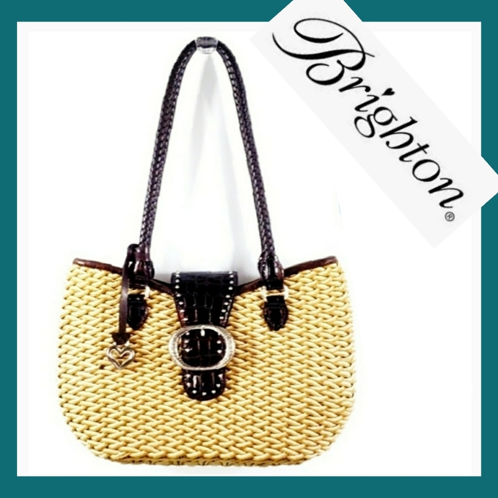 Brighton Woven Straw Rattan Leather Bag